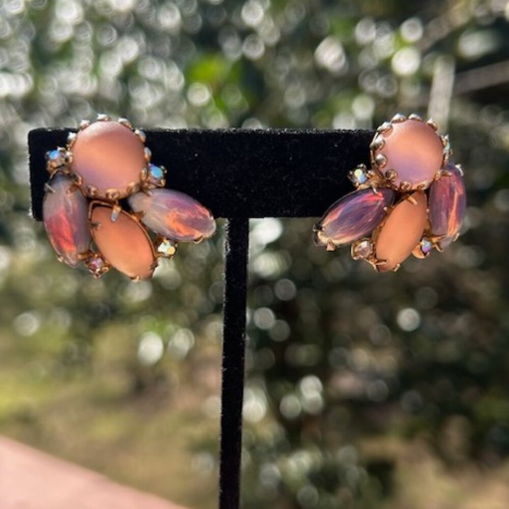 KRAMER pink purple Glass Beads/AB Rhinestone EARRINGS